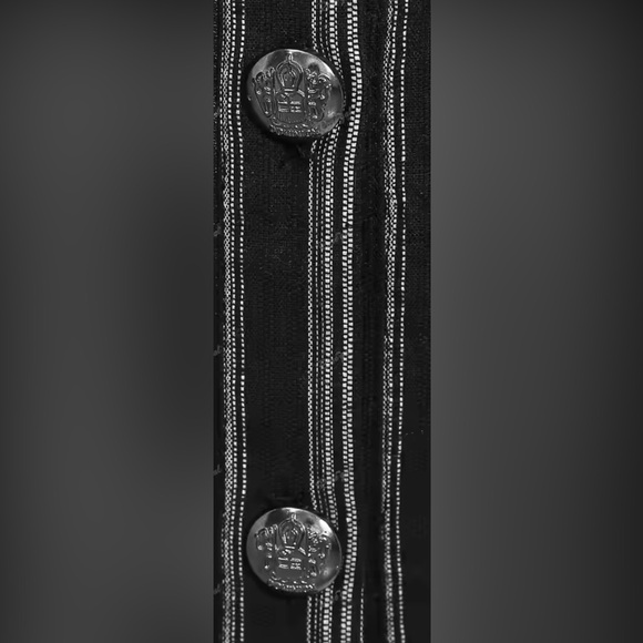 Biker Gothic Black Grey Striped Collared Button up Shirt w/ Belt Design 1X 16-18 - Picture 5 of 7